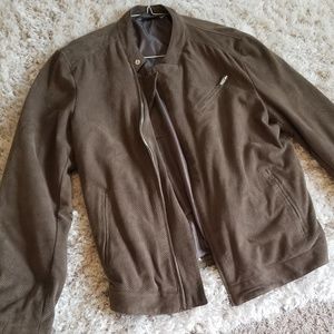 Men's taupe faux suede Zara biker jacket size l